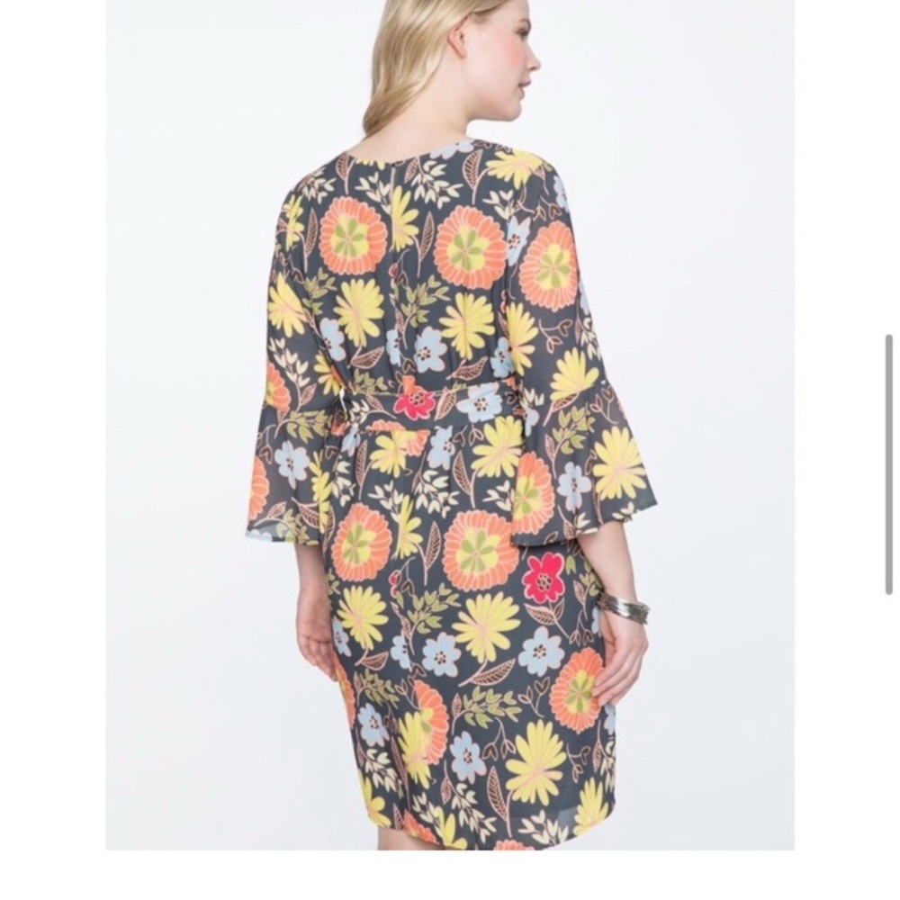 Eloquii Yellow Gray Bell Sleeve Sundress Casual